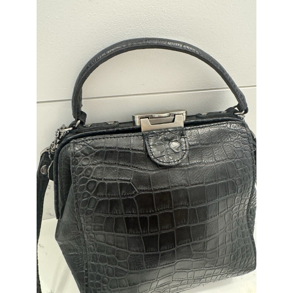 Patricia Nash Leather Crocodile Embossed Nela Frame Tote Black 10th Anniversary - Picture 3 of 16